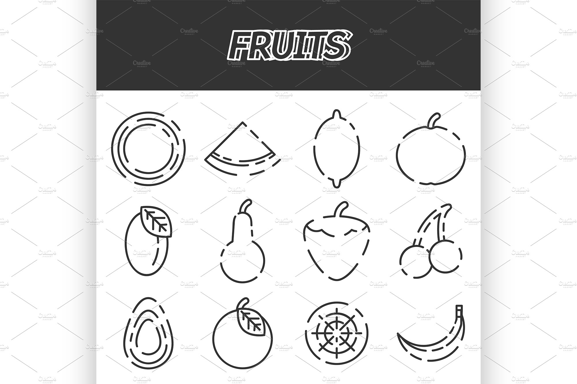 Fruits icon set cover image.