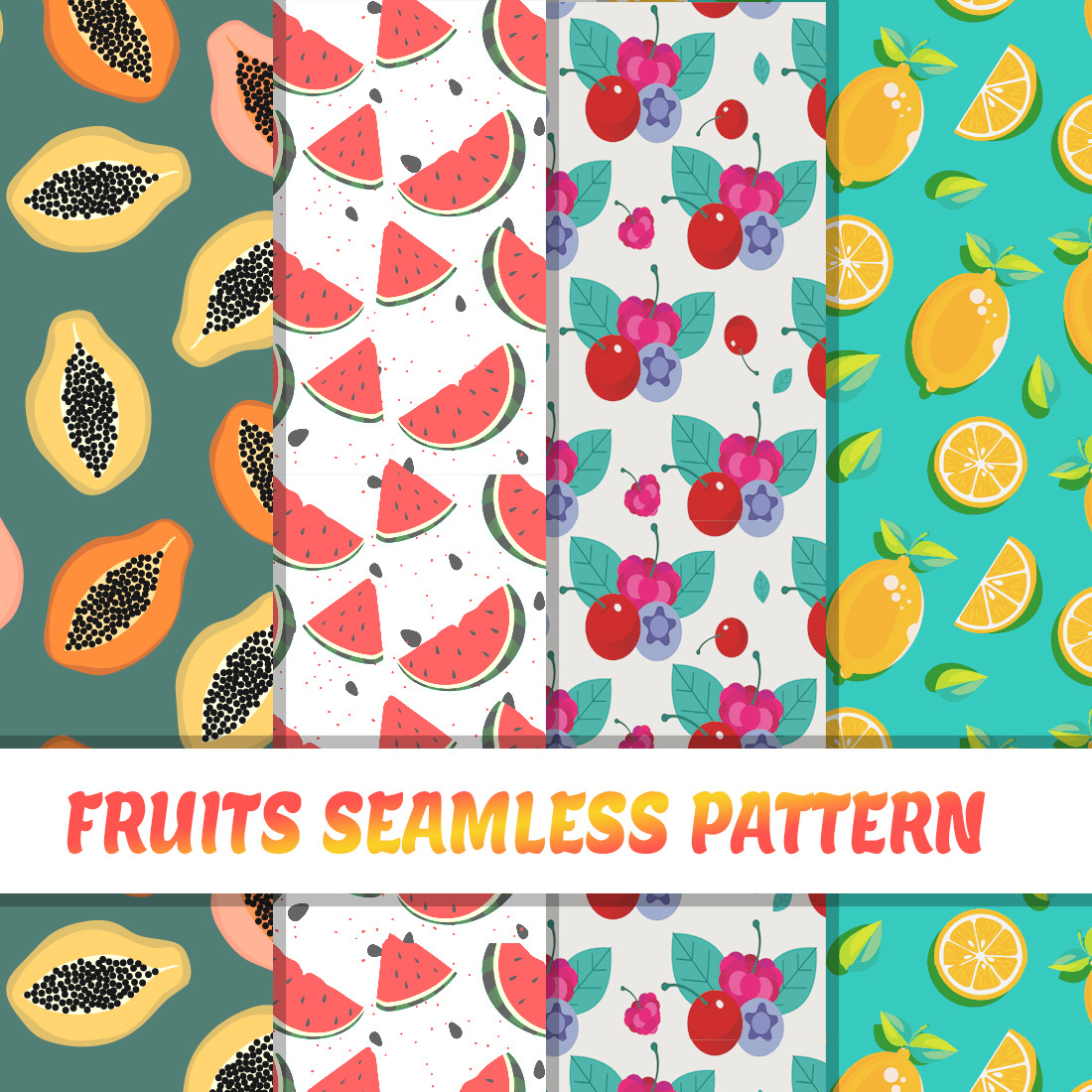 Fresh fruit seamless pattern set cover image.