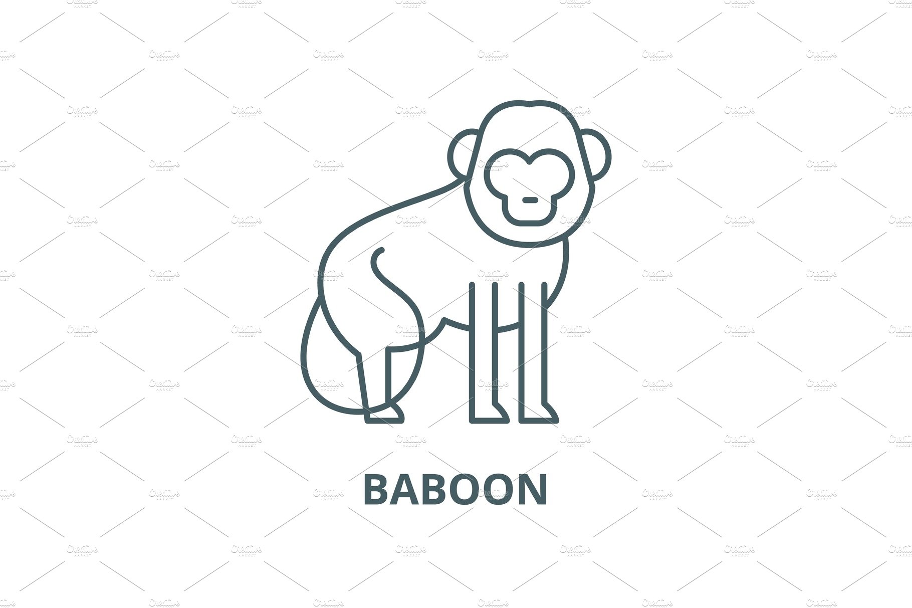 Baboon vector line icon, linear cover image.