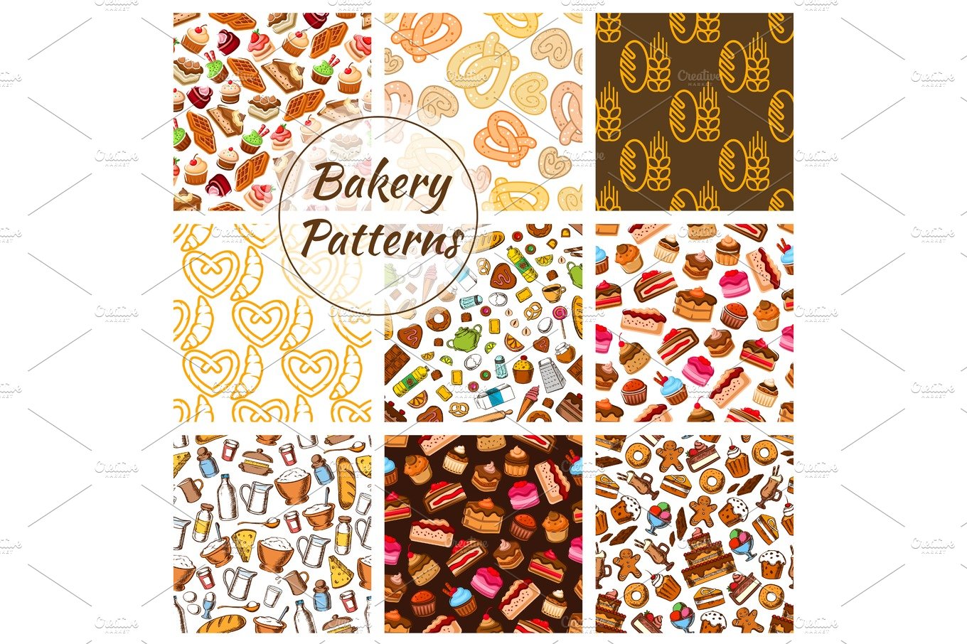 Bakery and pastry seamless pattern background cover image.
