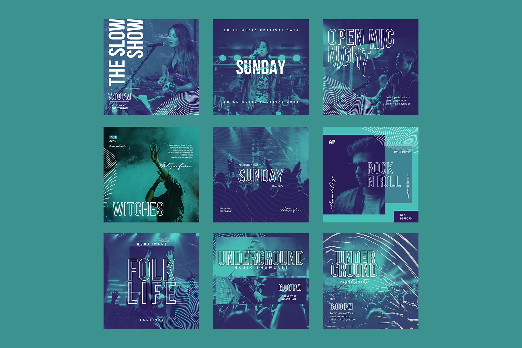 Live Music Instagram Templates preview image.