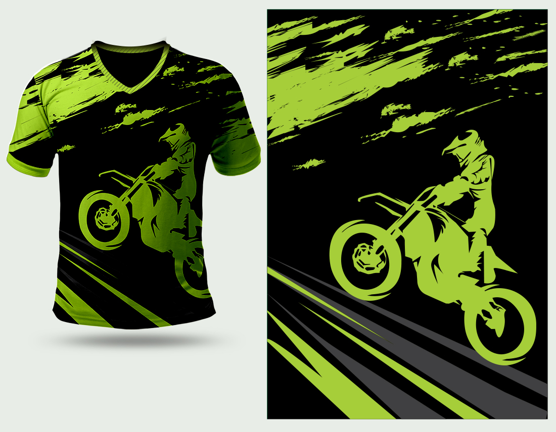 T - shirt with a picture of a man riding a motorcycle.