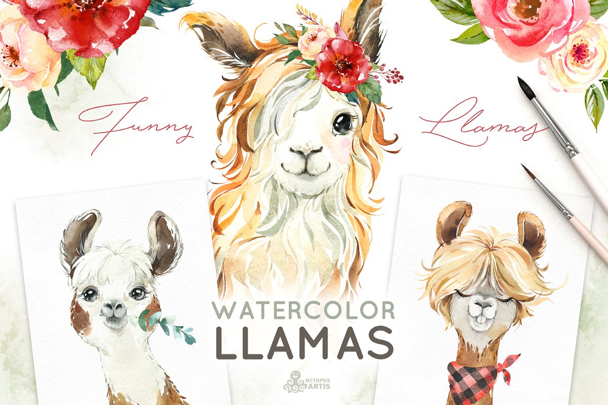 Llamas. Funny Watercolor Animals cover image.