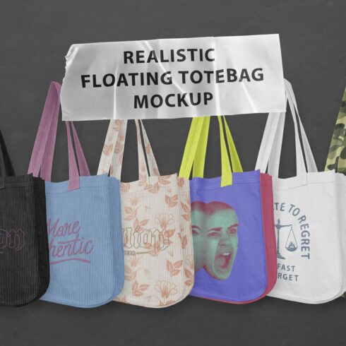 Realistic Floating Tote Bag Mockup cover image.