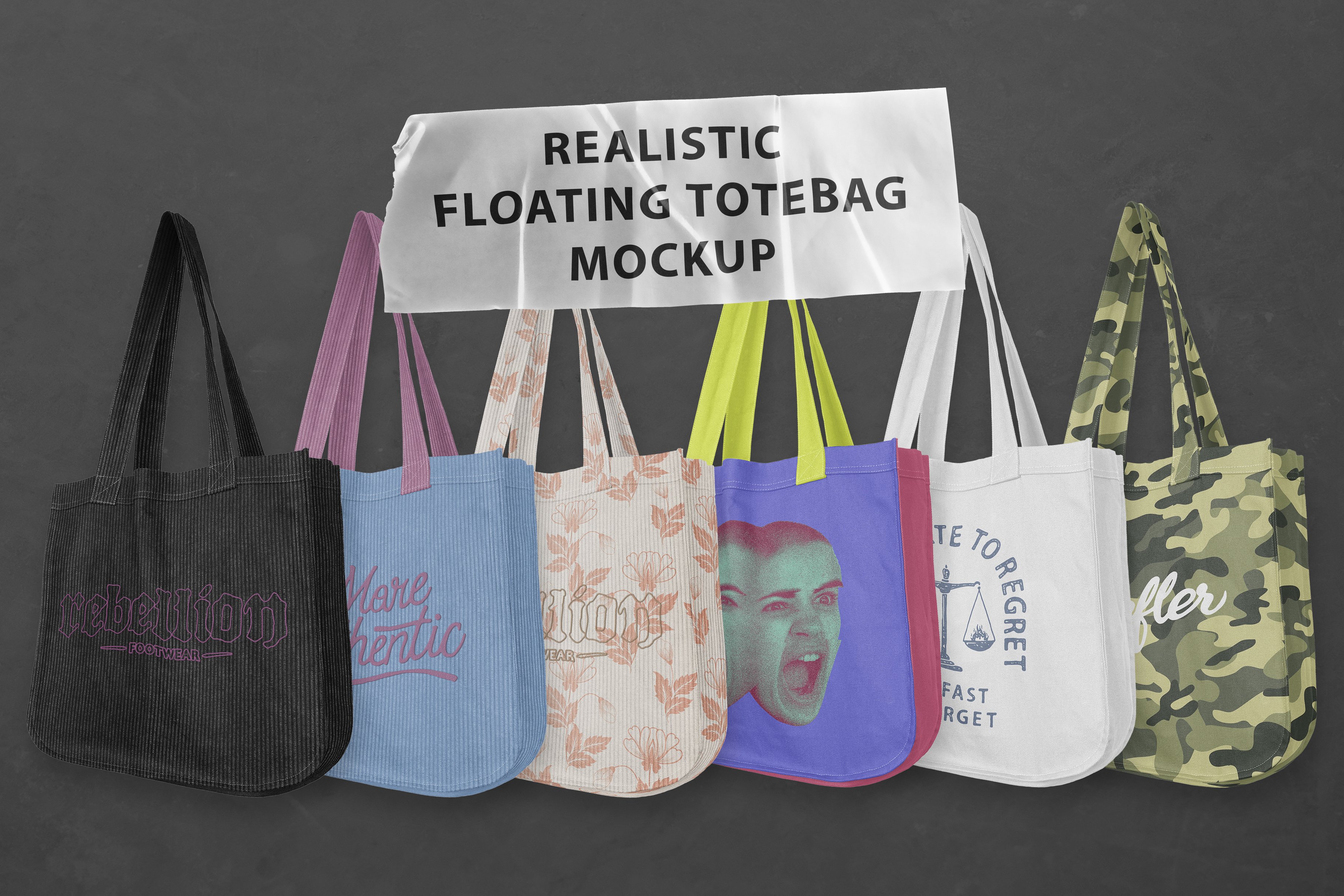 Realistic Floating Tote Bag Mockup cover image.