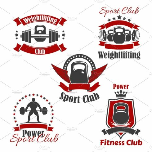 Weightlifting sport club or gym vector icons set cover image.