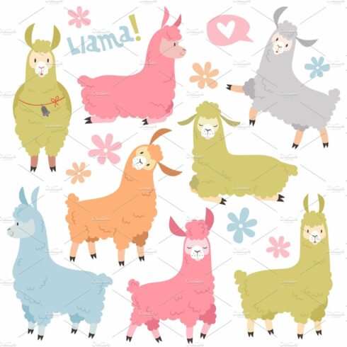 Cute llama set. Baby llamas alpaca cover image.
