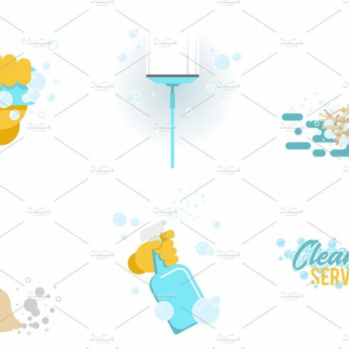 Vector set of cleaning tools symbols cover image.