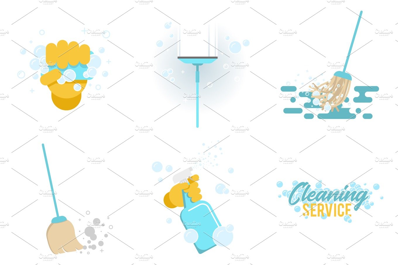 Vector set of cleaning tools symbols cover image.