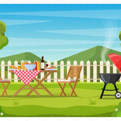 Barbecue party in the backyard with cover image.
