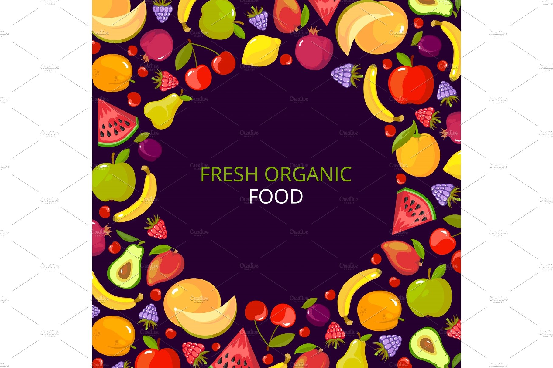 fruits frame. colorful vitamin cover image.