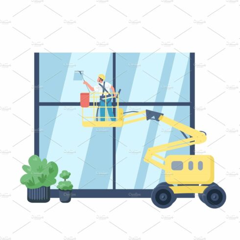 Window cleaner flat vector character cover image.