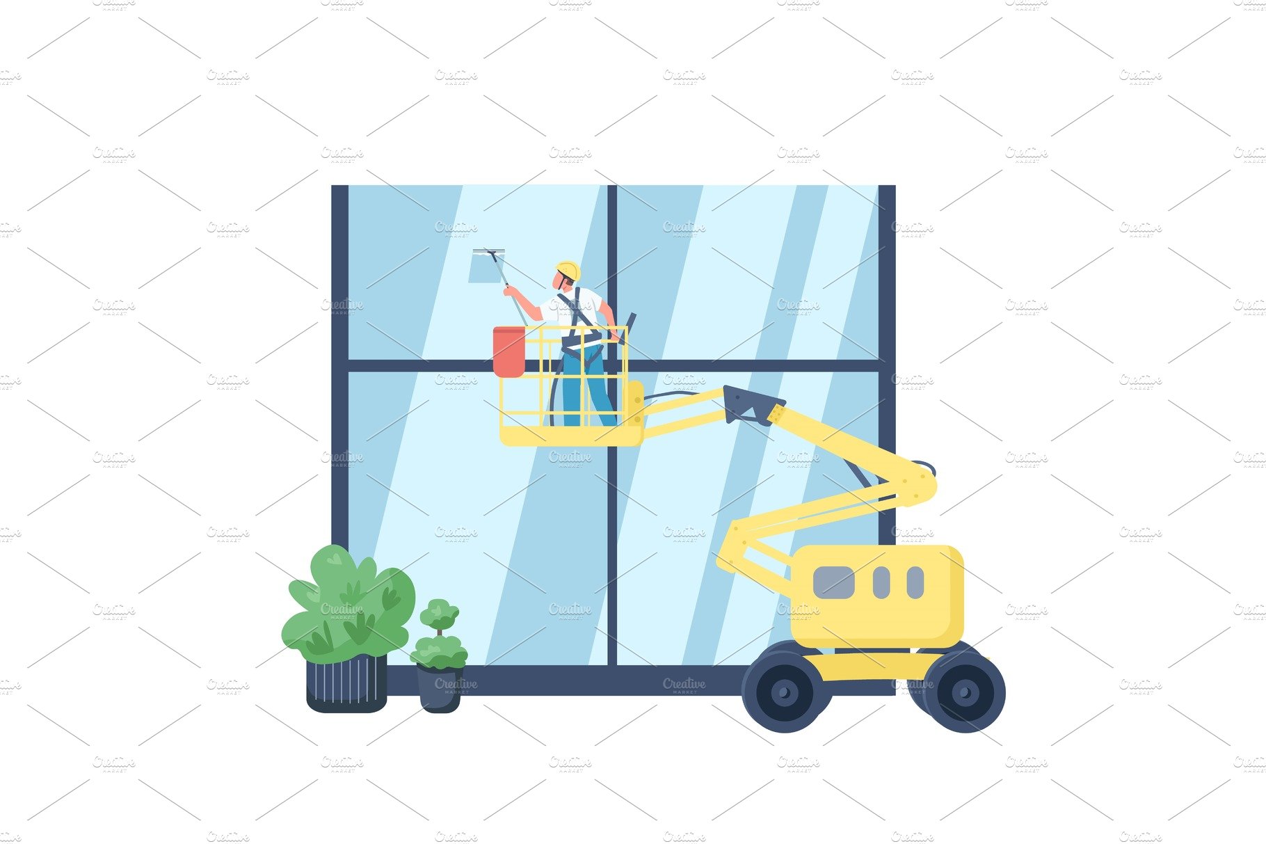 Window cleaner flat vector character cover image.