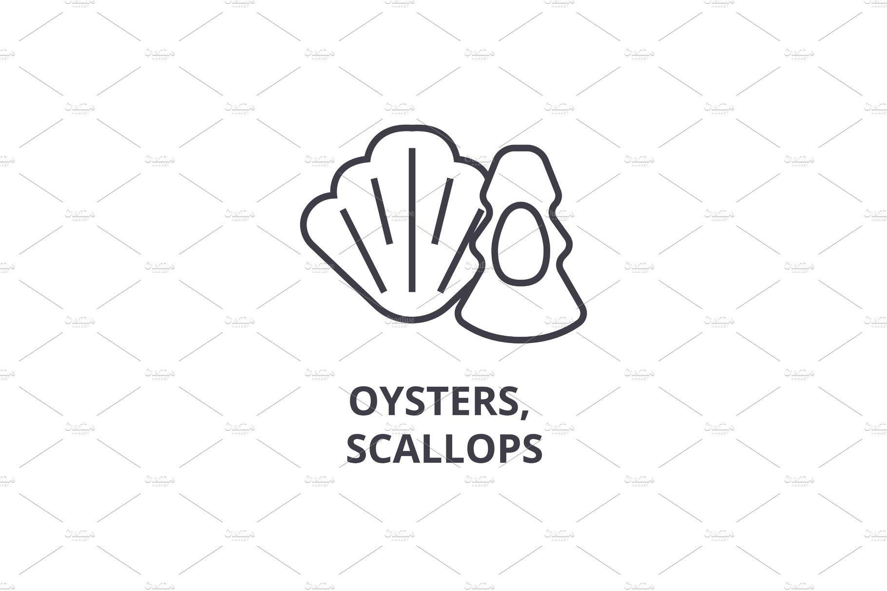 oysters, scallops line icon, outline sign, linear symbol, vector, flat illu... cover image.