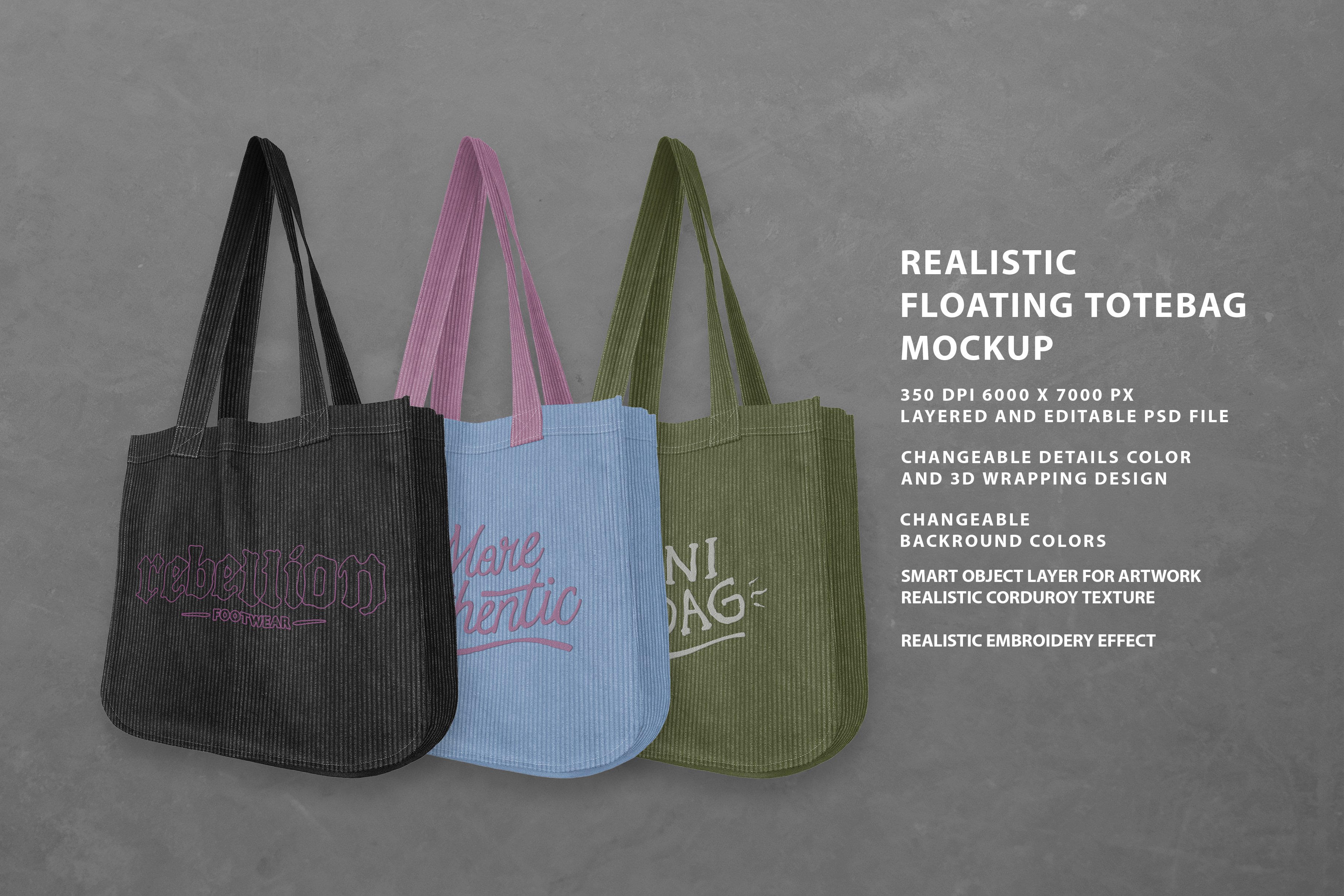 Realistic Floating Tote Bag Mockup preview image.