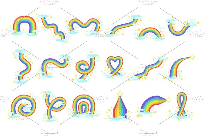 Differen Shape Rainbows Set of Icons cover image.