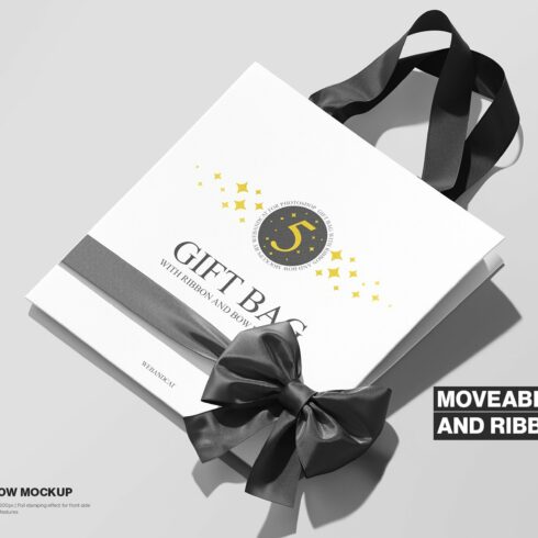 Gift Bag Mockup with Ribbon and Bow cover image.