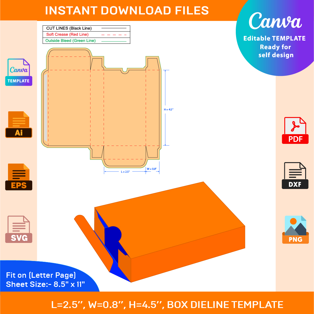 Gift Box, Rectangular Box, Dieline Template, Svg, Eps, Pdf, Ai, Png, Jpeg -  Masterbundles