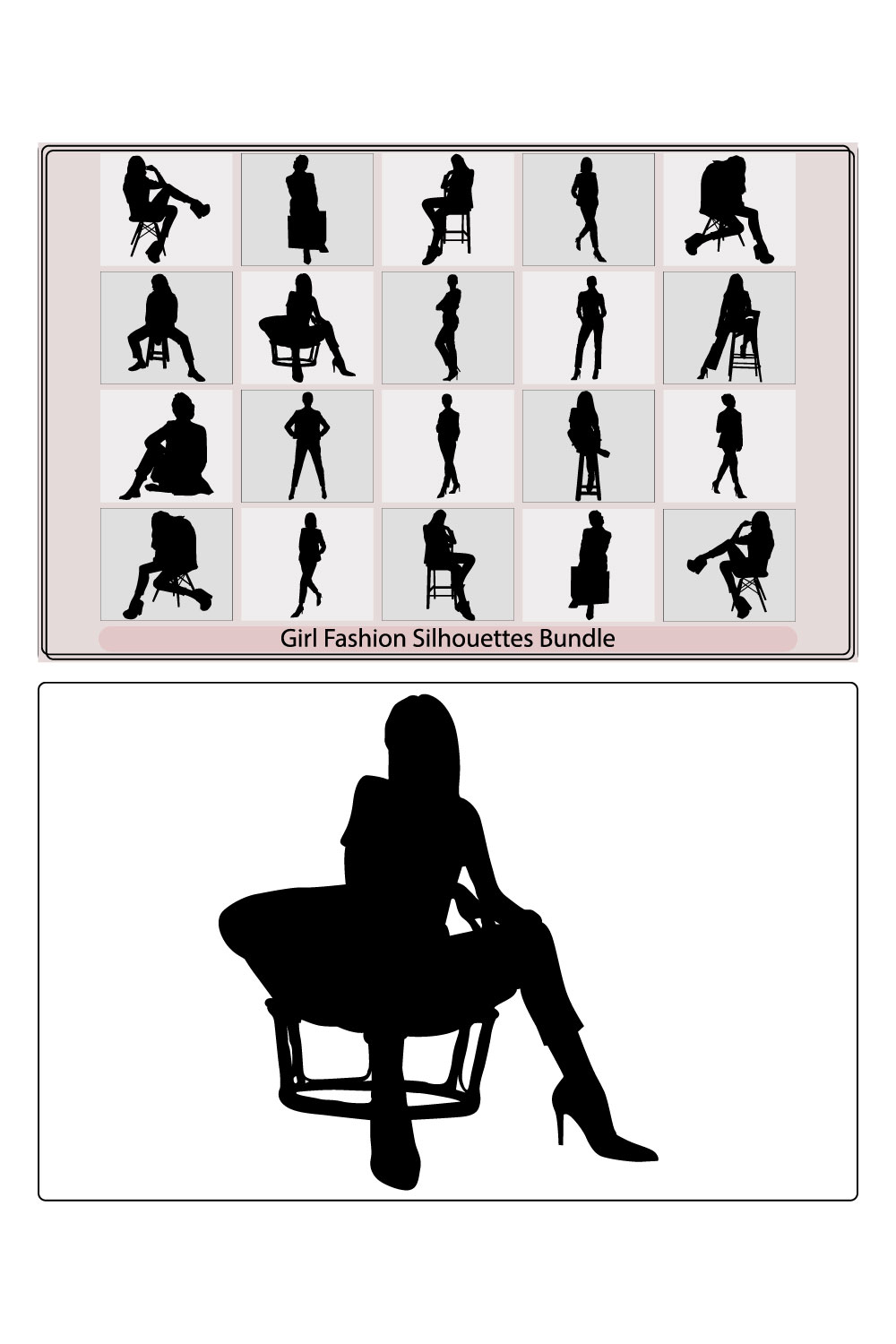 Color illustration of a fashionable girl,silhouette fashion girls,girls fashion illustration design graphics,Silhouettes of Fashion women on white background pinterest preview image.