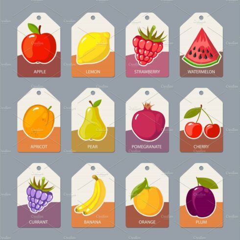 fruits tags. fresh healthy food cover image.