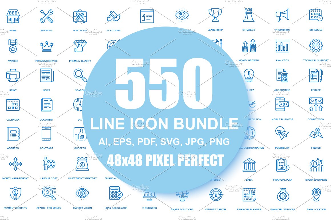550 Line Icons Bundle cover image.