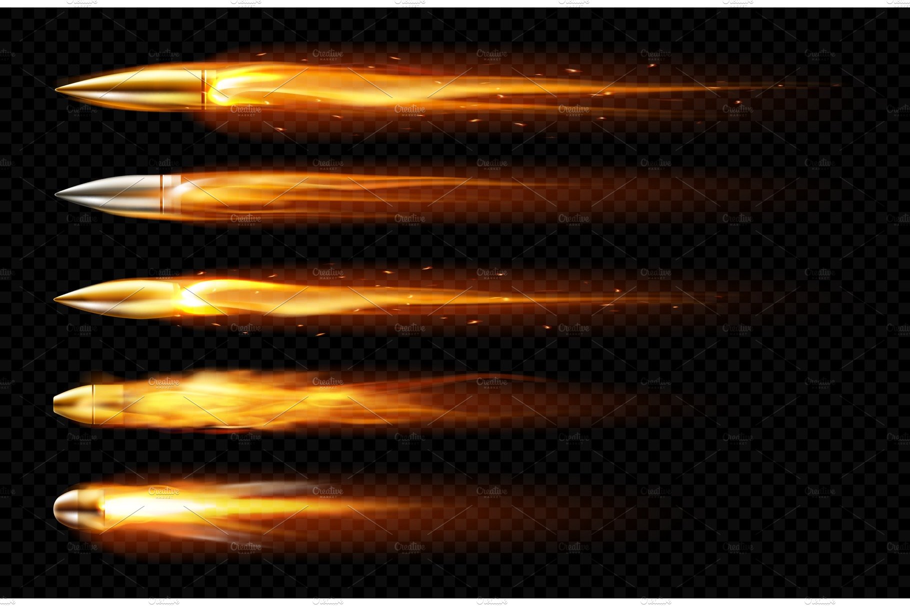Flying bullets with fire and smoke cover image.