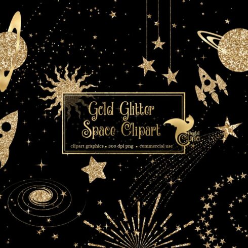 Gold Glitter Space Clipart cover image.