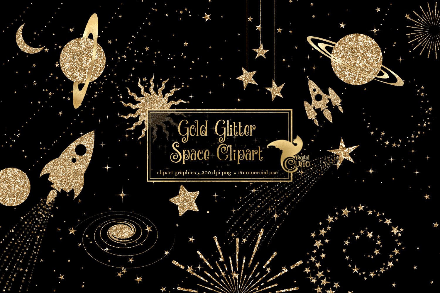 Gold Glitter Space Clipart cover image.