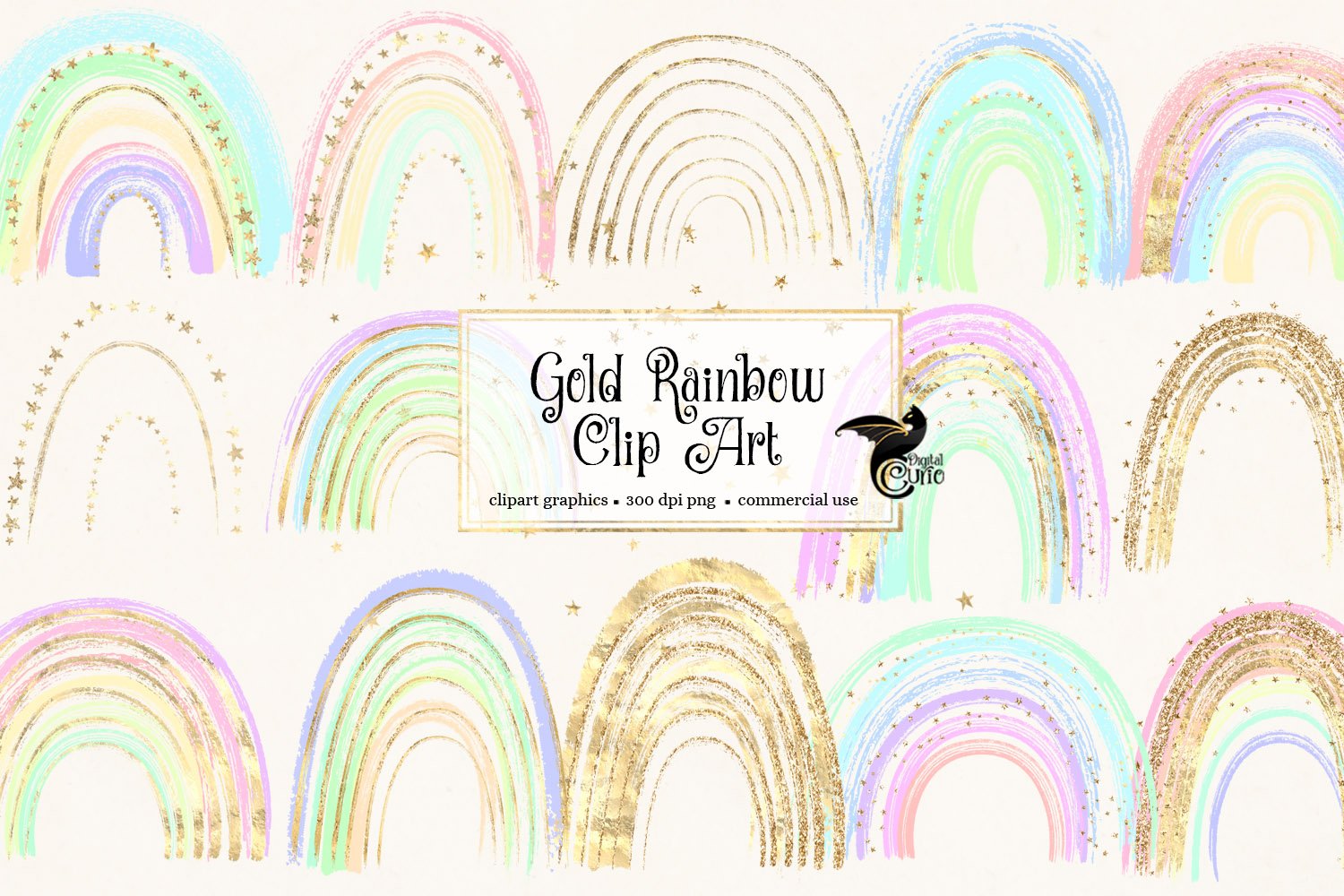 Gold Rainbows Clipart cover image.