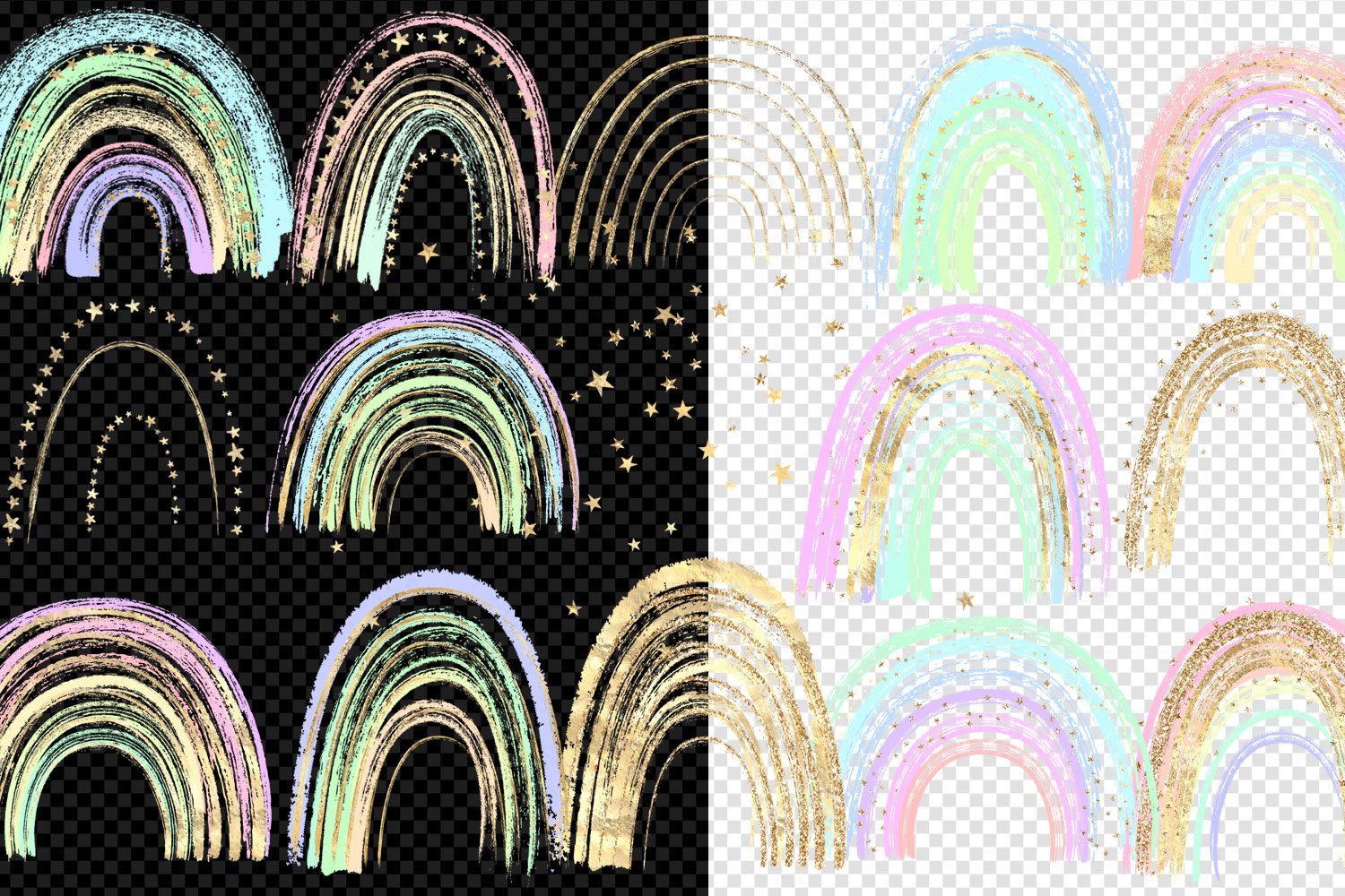 Gold Rainbows Clipart preview image.