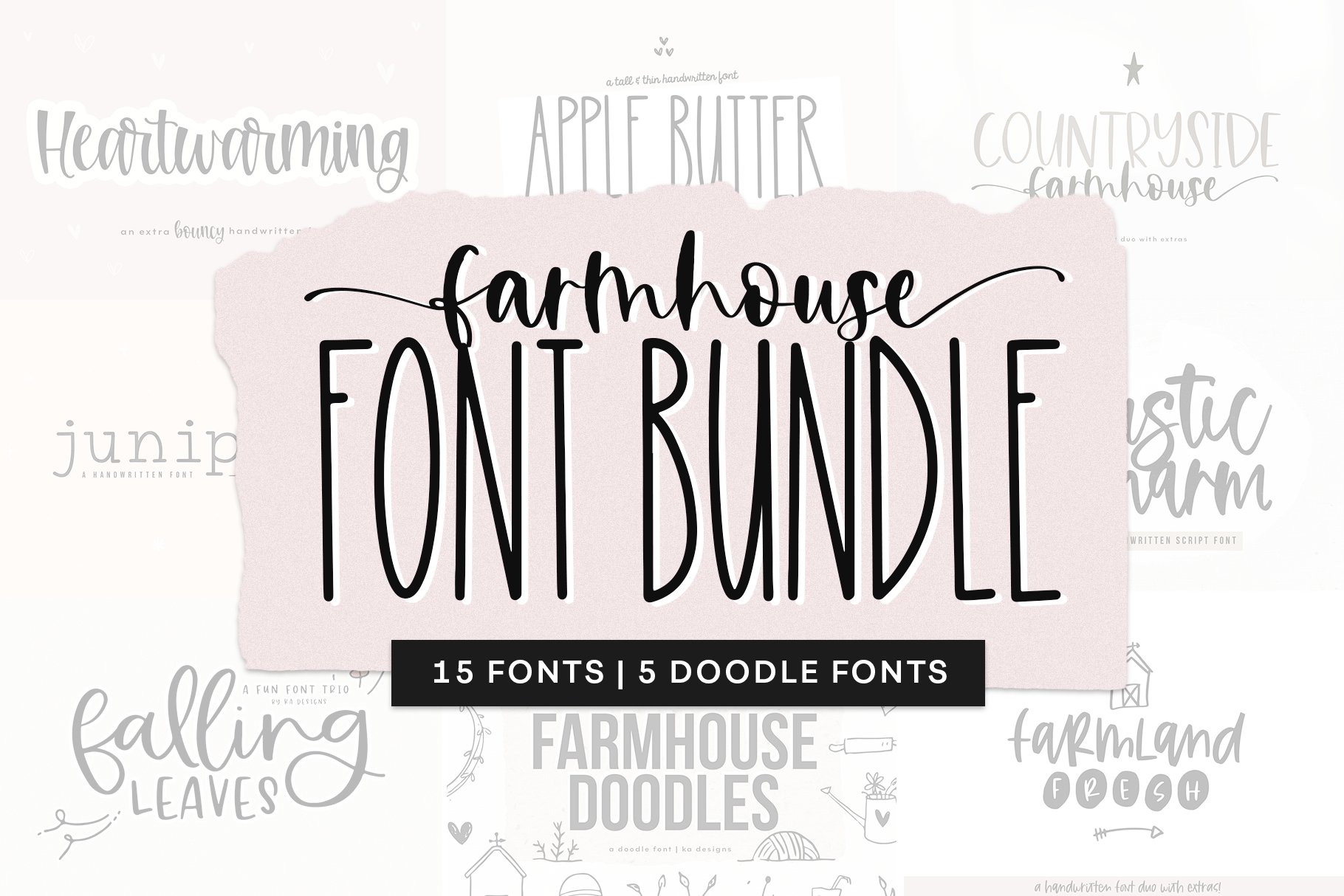 Farmhouse Font Bundle | 20 Fonts cover image.