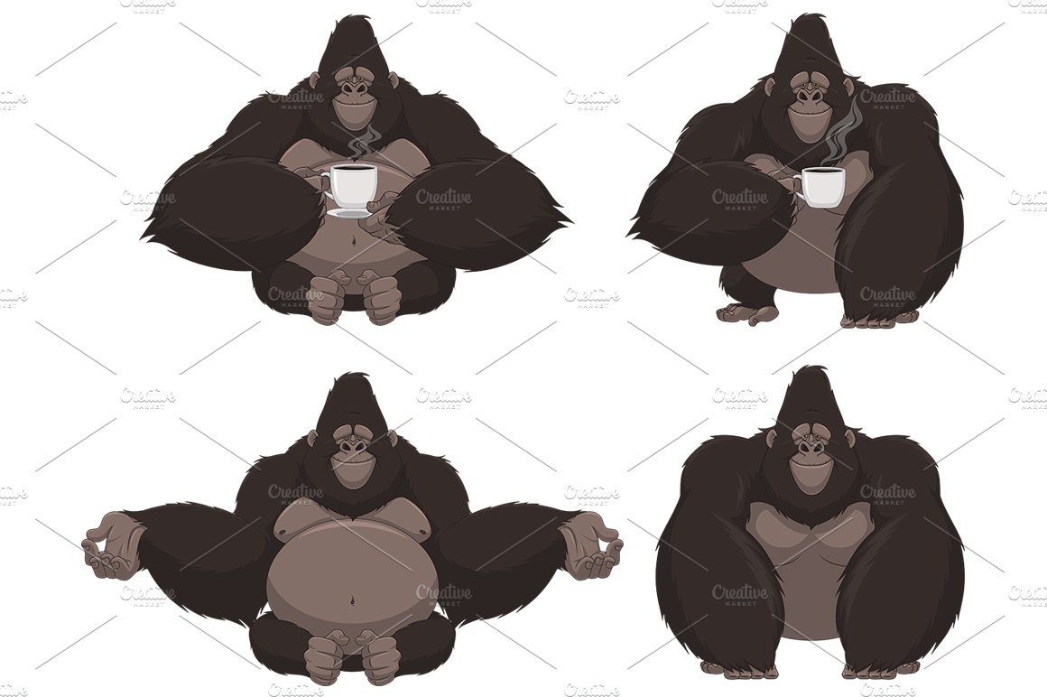 Set of funny gorilla preview image.