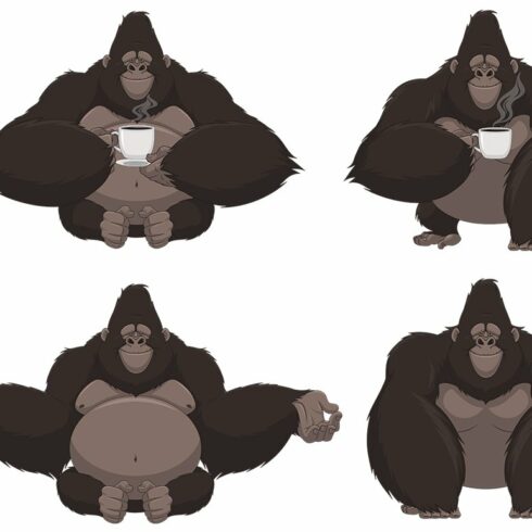 Set of funny gorilla cover image.