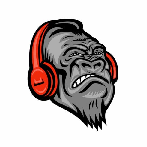 Gorilla Headphones Head Mascot Retro cover image.