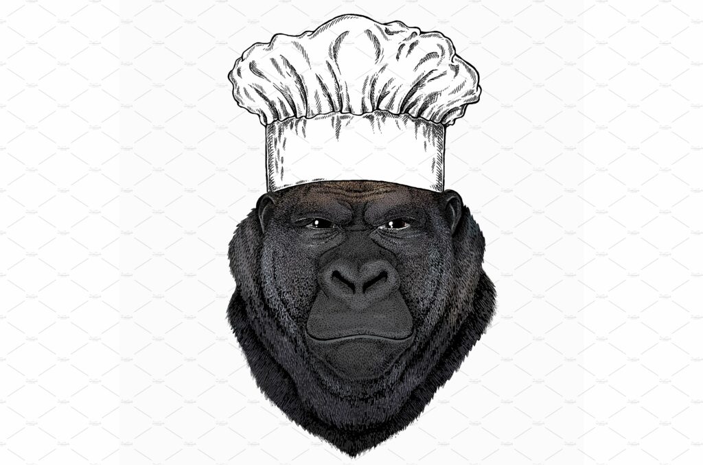 Gorilla head. Chef cook hat MasterBundles