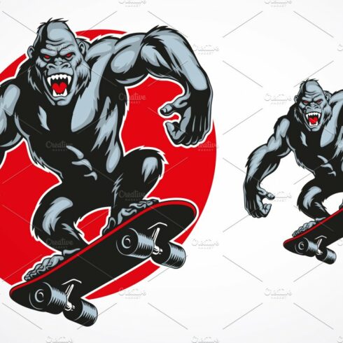 Gorilla on skate mascot vector cover image.