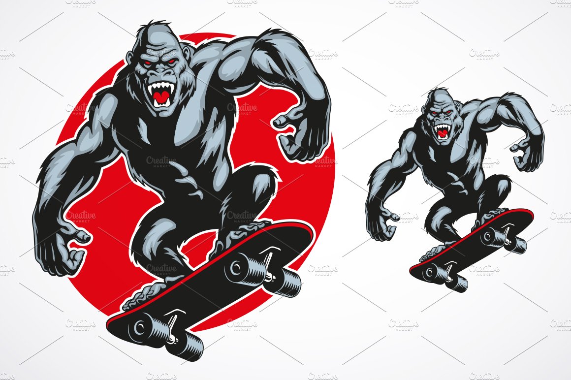 Gorilla on skate mascot vector cover image.
