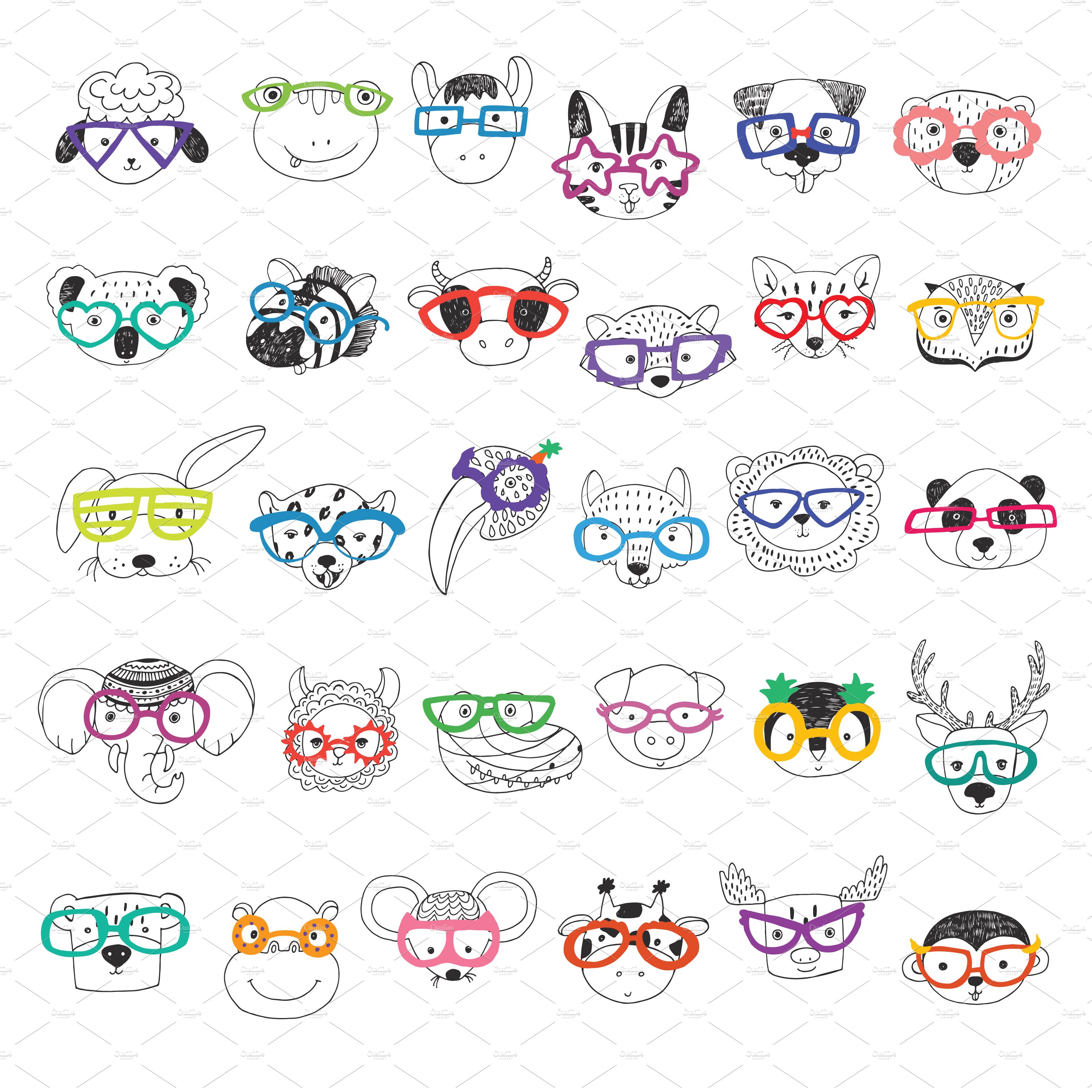 Animal Faces In Trendy Glasses preview image.