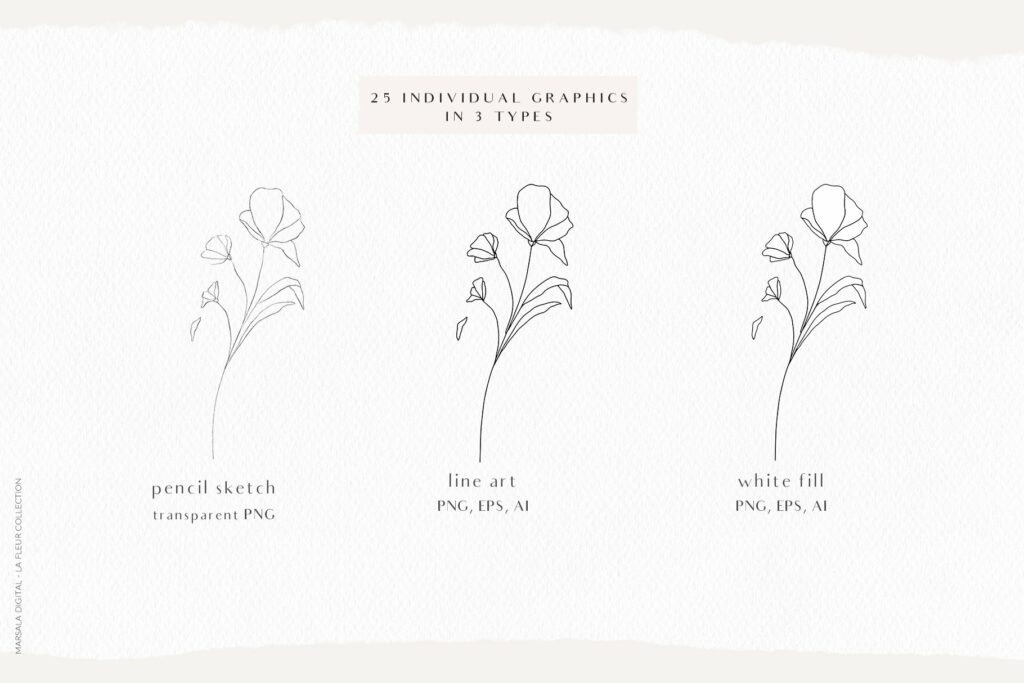 Floral Pencil Sketches Line Art MasterBundles