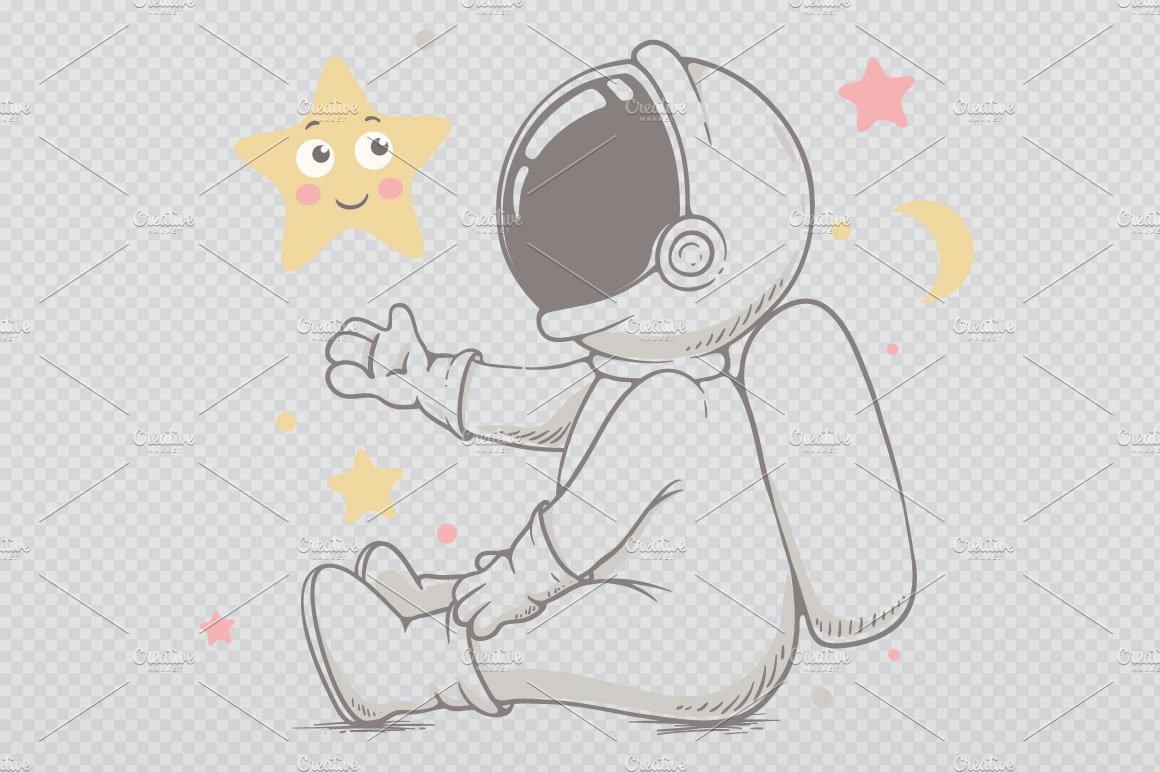 baby astronaut plays with stars preview image.