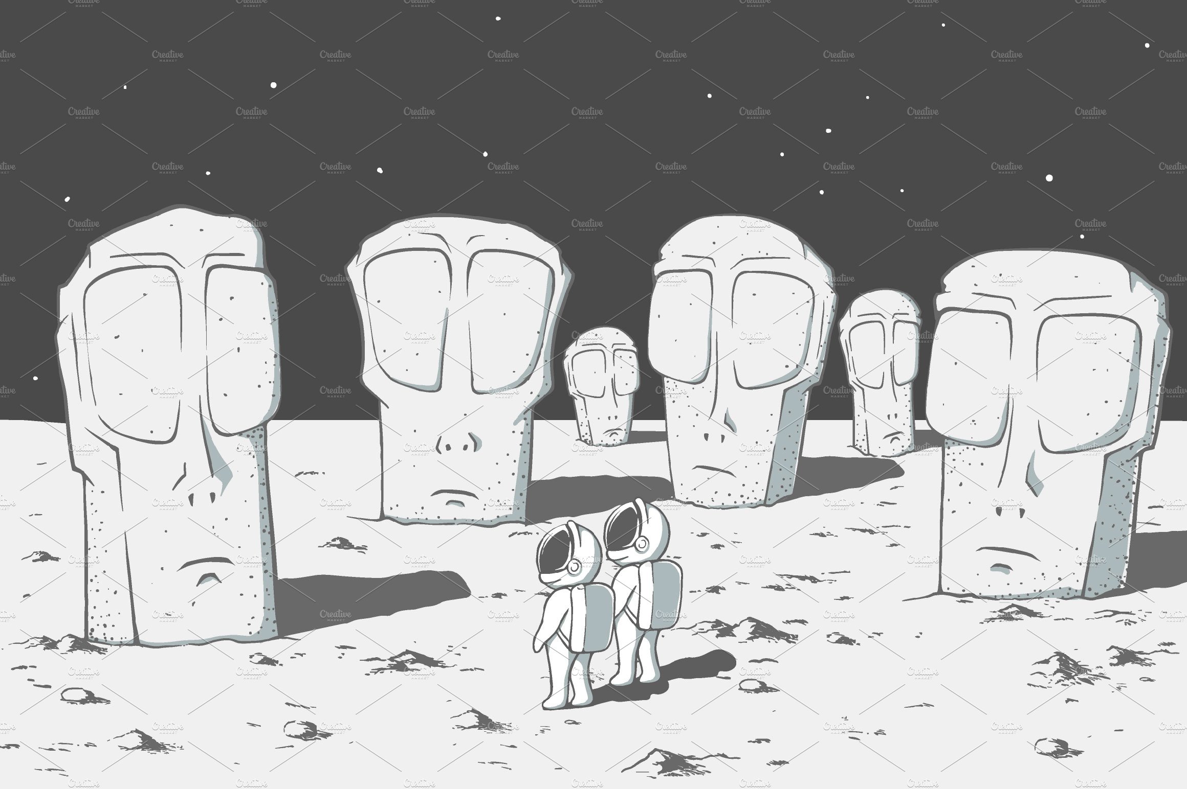 alien stone monolithic statues preview image.