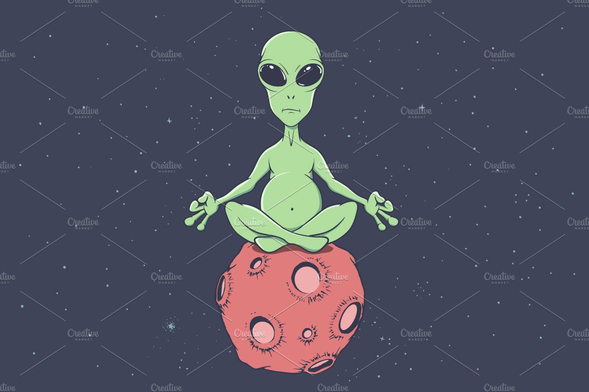 alien sits in the lotus position cover image.