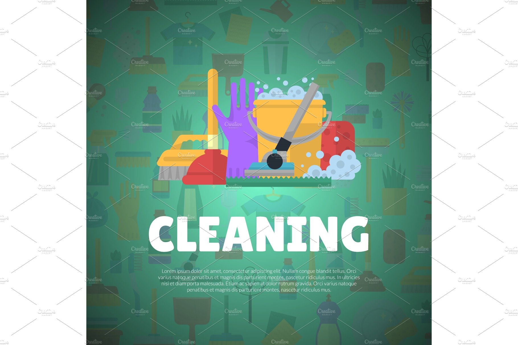 Vector cleaning flat icons background with place for text illustration cover image.