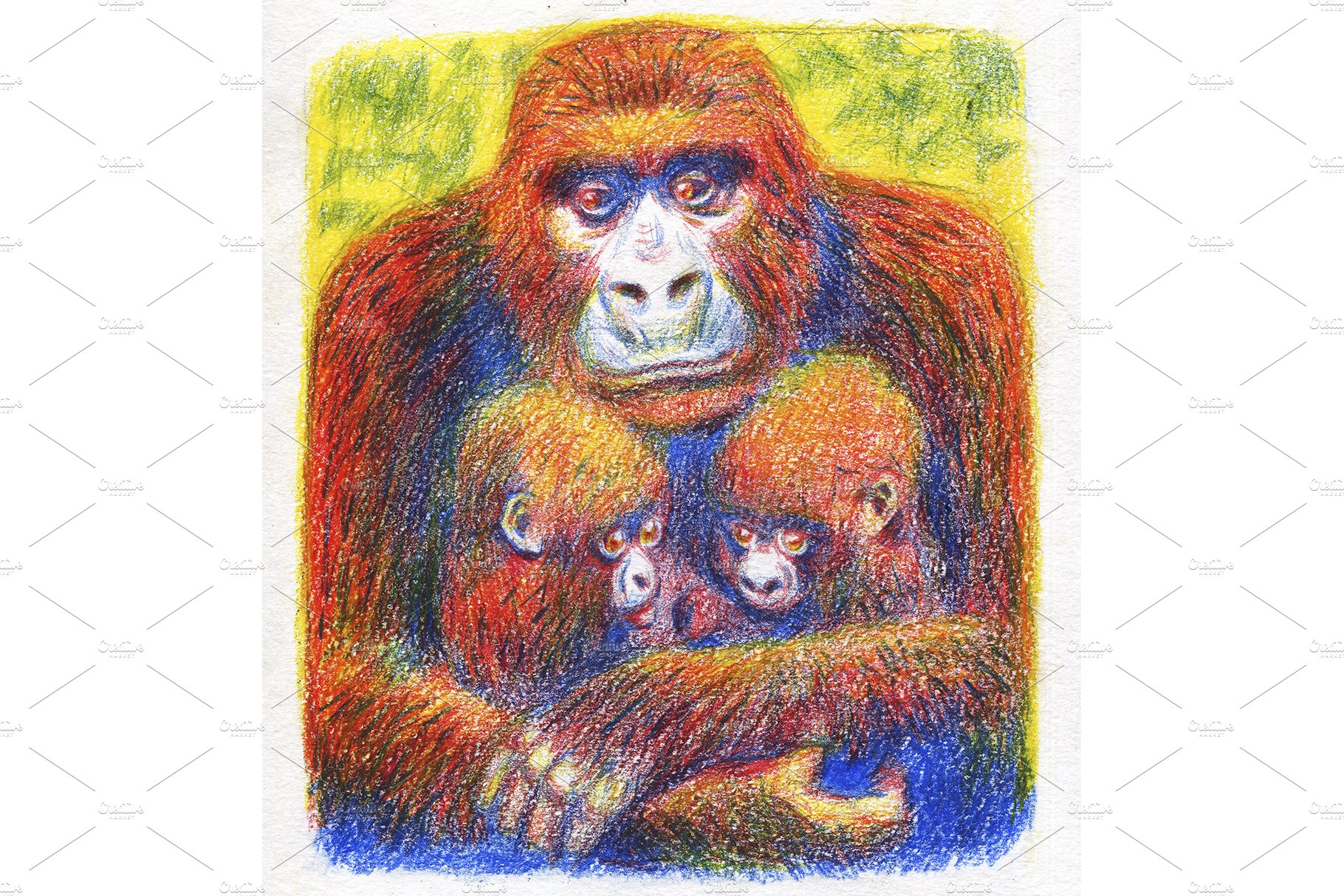 Gorilla mom with babies preview image.