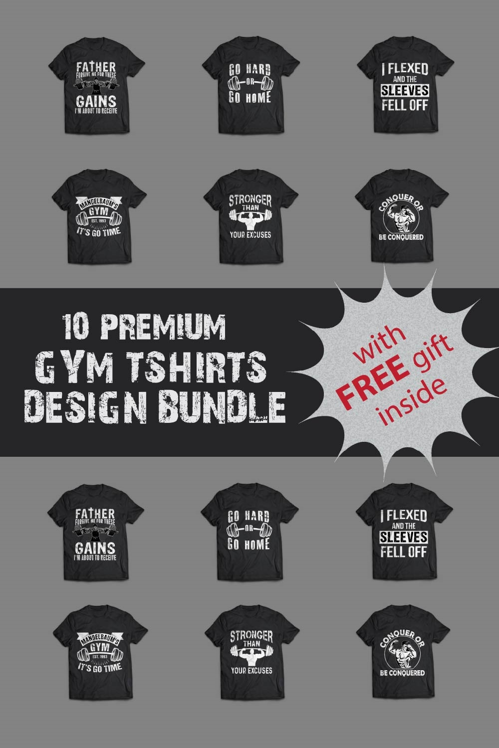 Gym tshirt designs bundle pinterest preview image.