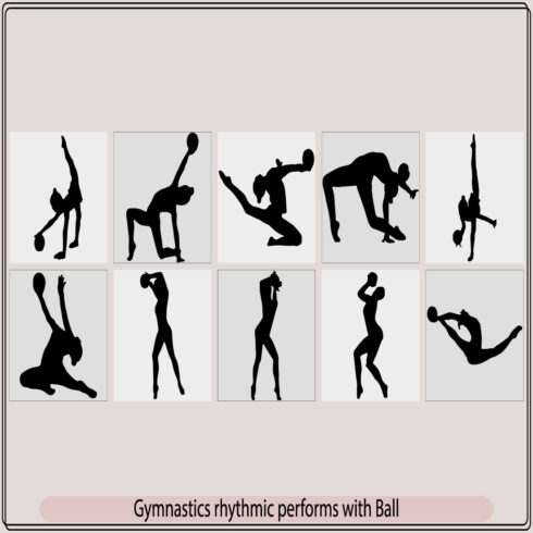Set of rhythmic gymnastics silhouettes,Rhythmic gymnastics silhouette sport vector illustration,Rythmic gymnast with a ball in a pose cover image.