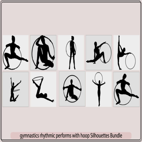 Set of rhythmic gymnastics silhouettes,gymnastics rhythmic performs with hoop silhouette sport vector illustration,gymnastics rhythmic performs with hoop cover image.