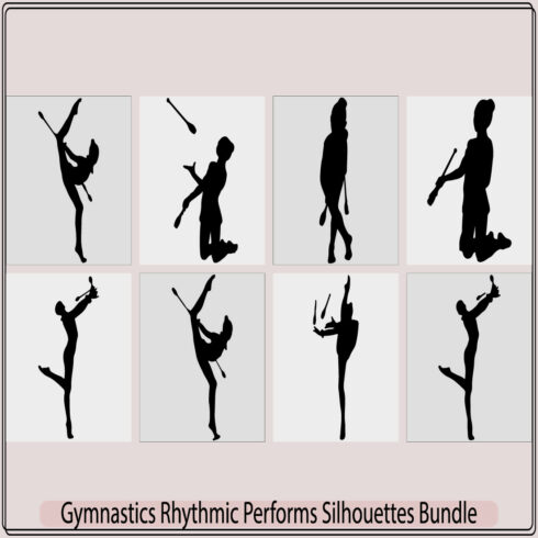 Set of gymnastics rhythmic performs silhouettes,gymnastics rhythmic performs silhouette sport vector illustration,gymnastics rhythmic performs cover image.