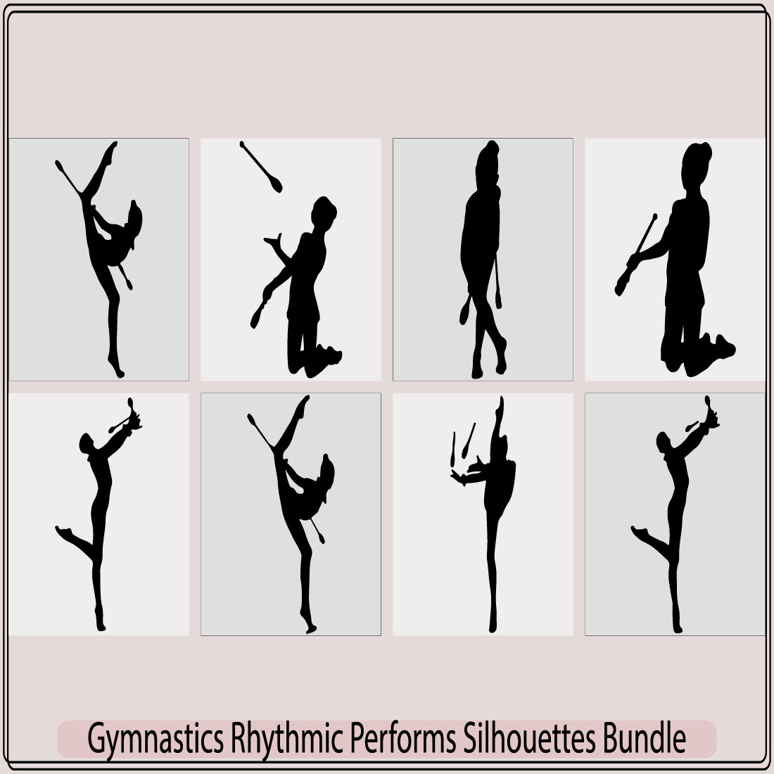 Set of gymnastics rhythmic performs silhouettes,gymnastics rhythmic performs silhouette sport vector illustration,gymnastics rhythmic performs preview image.
