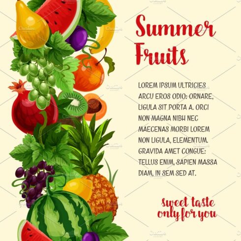 Vector poster with fresh summer tropical fruits cover image.